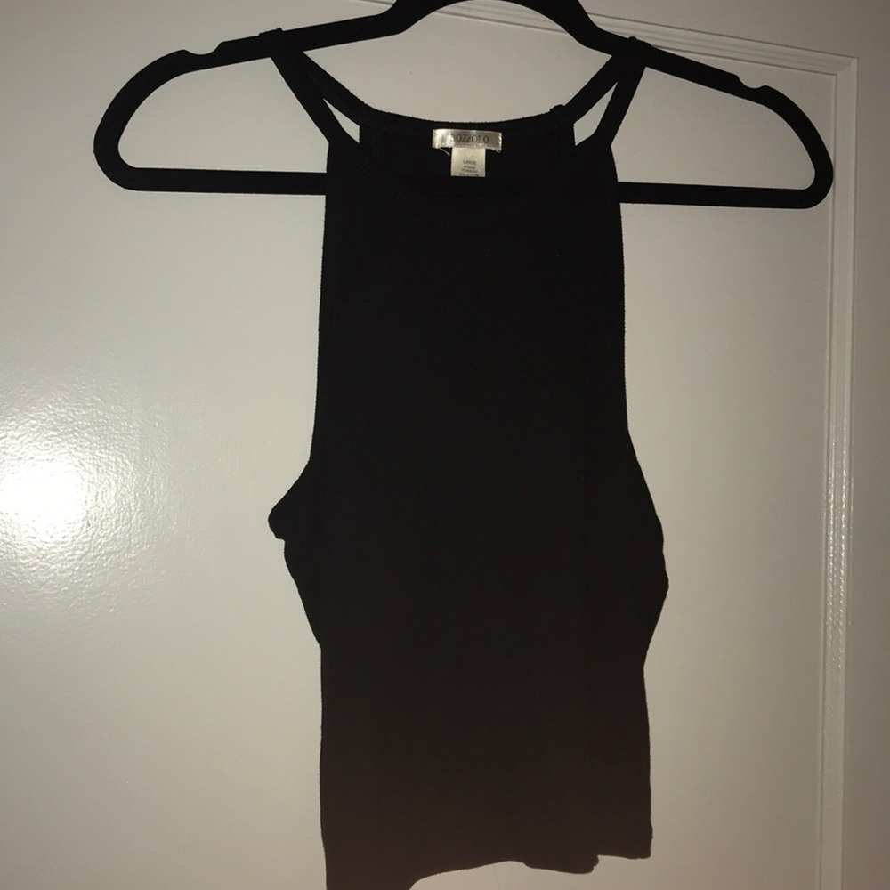 High neck black crop top tank